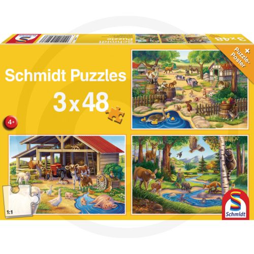 Schmidt Puzzle 3 x 48 Teile Lieblingstiere