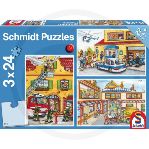 Schmidt Puzzle 3 x 24 Teile Feuerwehr + Polizei