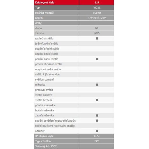 Egyesített lámpa W21L (114) ködlámpával és rendszám világítással