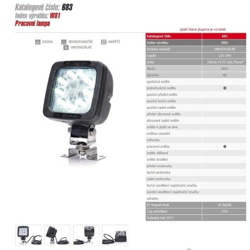 Munkalámpa LED, W81 (683) fekete búra, 9xLED