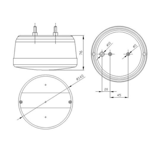 Egyesített lámpa MD-16 jobb, rendszám világítás nélkül, kör alakú, 3-részes