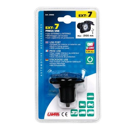 USB aljzat beépített süllyesztett 12/24 V