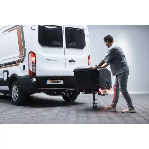 Vonóhorog szállítódoboz TowBox V5 Swing L, fekete