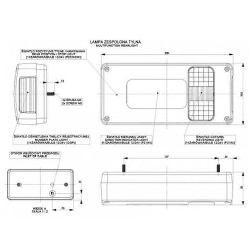 Egyesített hátsó lámpa (izzós), bal L2403