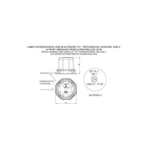 Figyelmeztető jelzőfény 12V-24V IP68 ECE - WLB37401Y