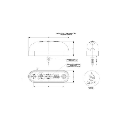 HORPOL LED marker light - HOR33 LD410 piros oval 12/24V ECE - WMLHOR410