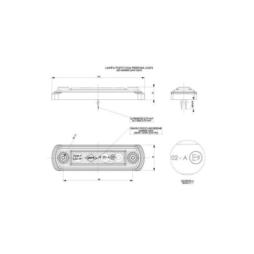 HORPOL LED marker light - HOR65 LD675 narancs with reflector 12/24V ECE - WMLHOR675